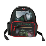 US Ghost Adventures Lizzie Borden House Haunted Historical Backpack, Black with Red Axe Zippers Crimson Accents, Gothic Design, True Crime Inspired