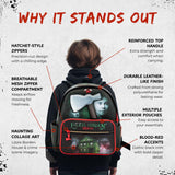 US Ghost Adventures Lizzie Borden House Haunted Historical Backpack, Black with Red Axe Zippers Crimson Accents, Gothic Design, True Crime Inspired