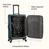 U.S. Traveler Anzio Softside Expandable Luggage with Spinner Wheels, Teal, 3 - Piece Set (22/26/30)