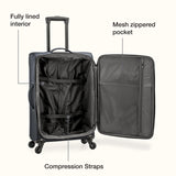 U.S. Traveler Anzio Softside Expandable Spinner Luggage, Dark Grey, Checked - Medium 26 - Inch