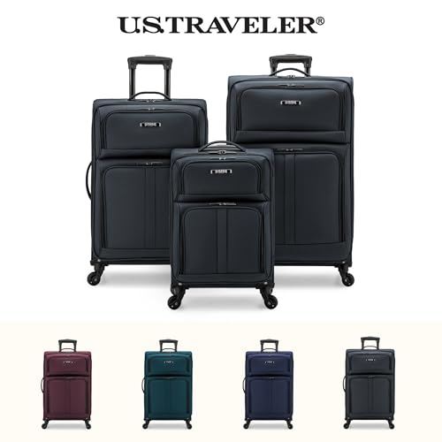 U.S. Traveler Anzio Softside Expandable Spinner Luggage, Dark Grey, Checked - Medium 26 - Inch