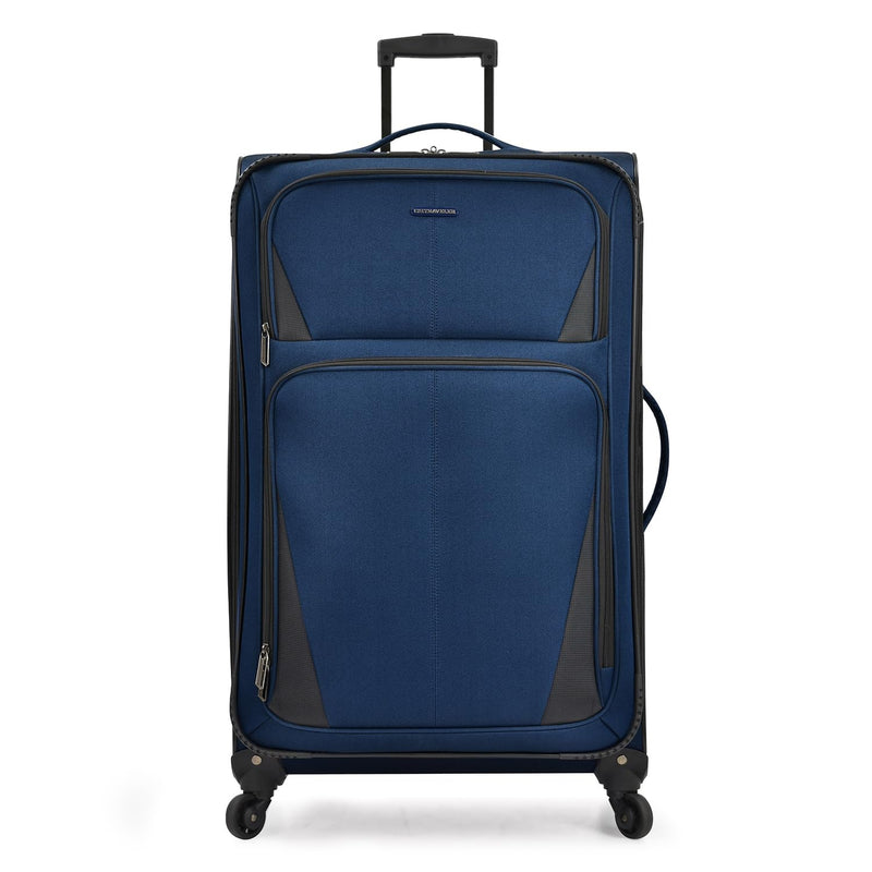 U.S. Traveler Aviron Bay Expandable Softside Luggage with Spinner Wheels, Navy, Large 31 - Inch