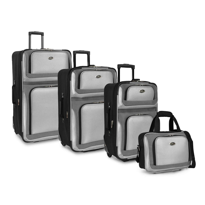 U.S. Traveler New Yorker Lightweight Expandable Rolling Luggage, Charcoal, 4-Piece Set | Backpacks4Less
