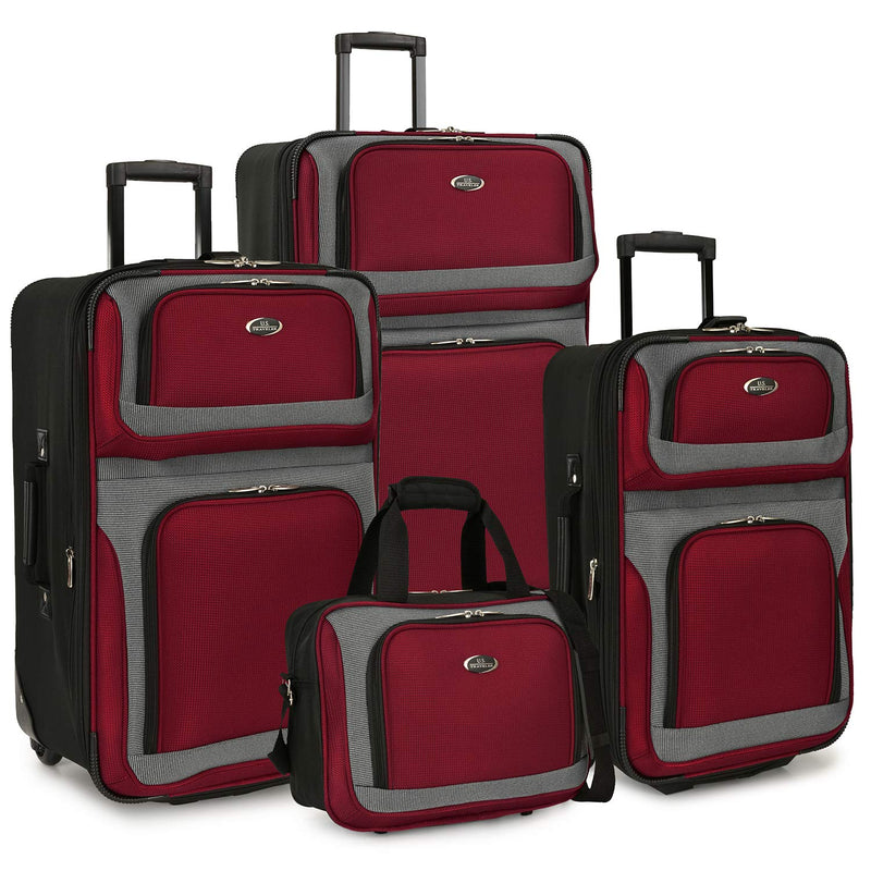 U.S. Traveler New Yorker Lightweight Expandable Rolling Luggage, Red/Gray, 4 - Piece Set