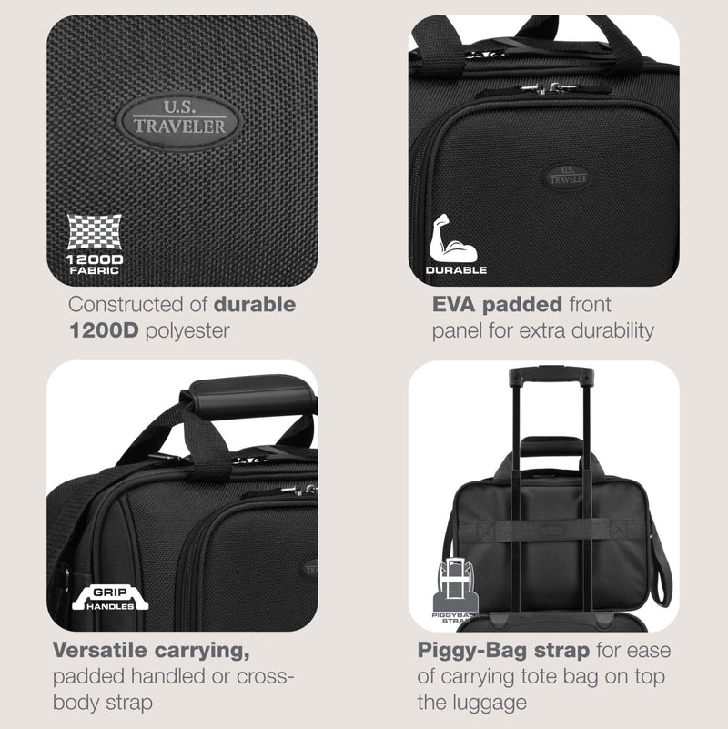 U.S. Traveler Rio 14" Travel Tote Bag, Lightweight 1200D Carry - On Bag for Women & Men, Black