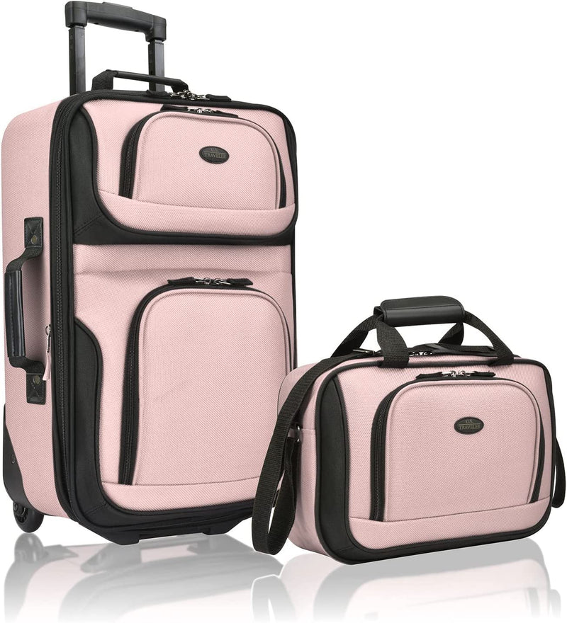 U.S. Traveler Rio Lightweight Softside Rolling Carry - on Suitcase, 2 - Wheel Set, Pink