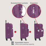 U.S. Traveler Rio Lightweight Softside Rolling Carry - on Suitcase, 4 - Wheel Single, Purple