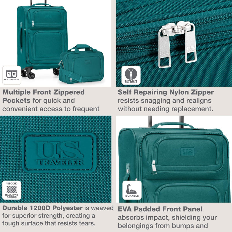 U.S. Traveler Rio Lightweight Softside Rolling Carry - on Suitcase, 4 - Wheel Single, Teal
