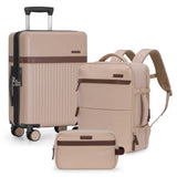 U.S. Traveler Vista Way 3 - Piece Travel Set, 21 - Inch Carry - on Hardside with TSA Lock, 18 - Inch Travel Backpack with Laptop Sleeve, Toiletry Bag, Beige