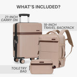 U.S. Traveler Vista Way 3 - Piece Travel Set, 21 - Inch Carry - on Hardside with TSA Lock, 18 - Inch Travel Backpack with Laptop Sleeve, Toiletry Bag, Beige