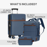 U.S. Traveler Vista Way 3 - Piece Travel Set, 21 - Inch Carry - on Hardside with TSA Lock, 18 - Inch Travel Backpack with Laptop Sleeve, Toiletry Bag, Navy