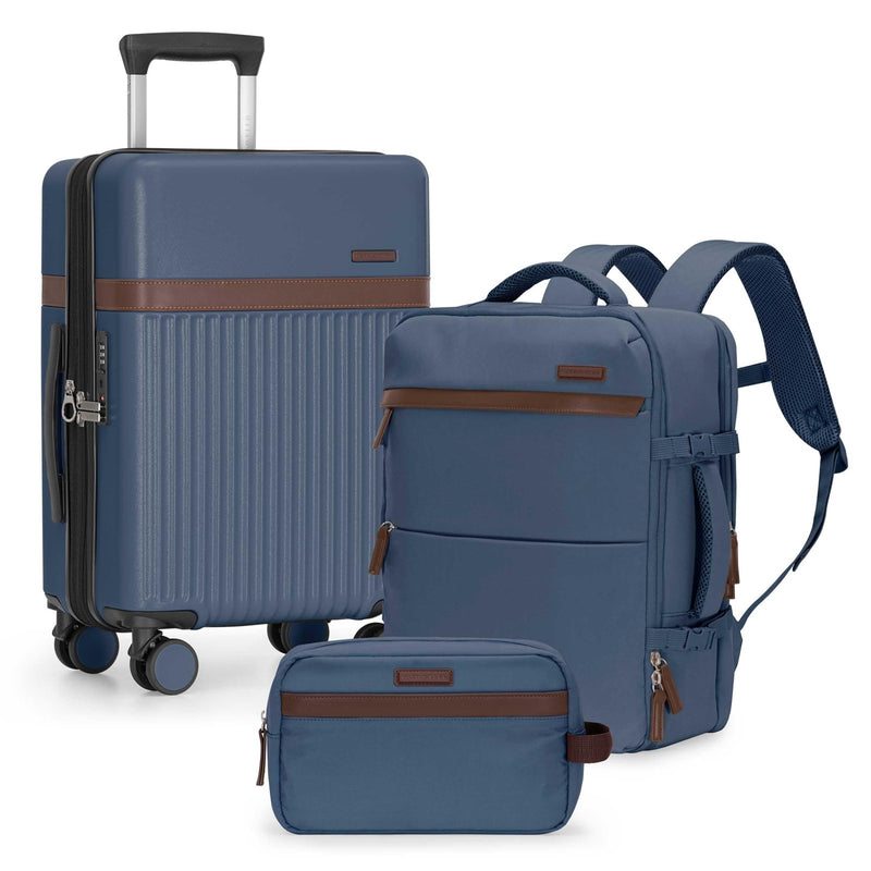 U.S. Traveler Vista Way 3 - Piece Travel Set, 21 - Inch Carry - on Hardside with TSA Lock, 18 - Inch Travel Backpack with Laptop Sleeve, Toiletry Bag, Navy