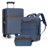U.S. Traveler Vista Way 3-Piece Travel Set, 21-Inch Carry-on Hardside with TSA Lock, 18-Inch Travel Backpack with Laptop Sleeve, Toiletry Bag, Navy