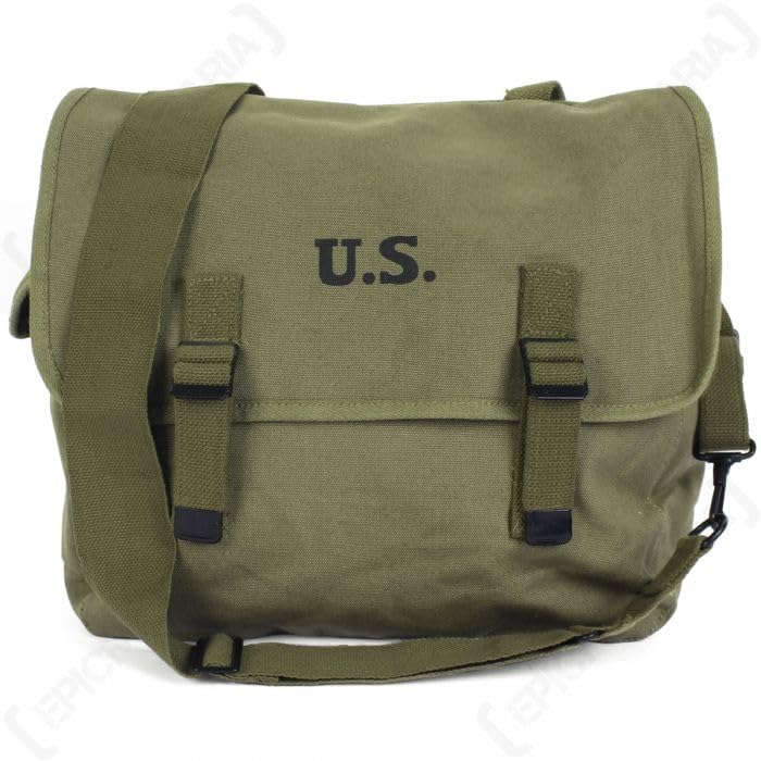 U.S. WW2 M1936 Musette Bag w/Shoulder Strap,WWII Shoulder Messenger Bag, Vintage Tactical Bags Military Crossbody Haversack (Green)