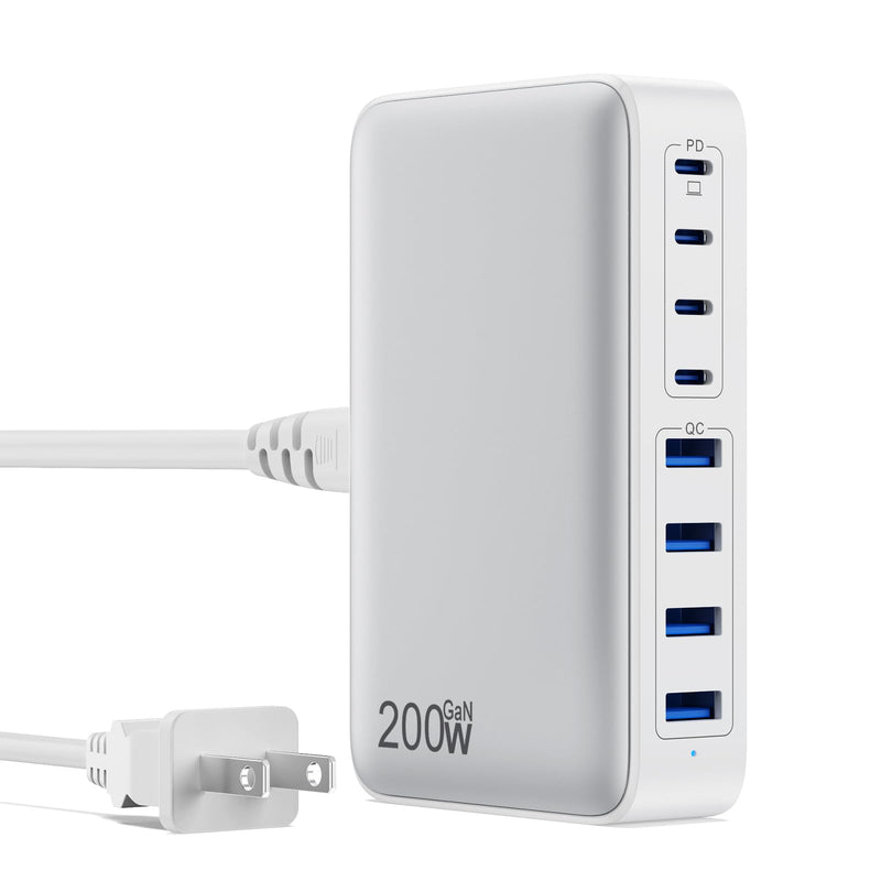 USB C Charger 200W USB C Charger Block,Upgraded GaN III 8 - Port Fast Charging Station Hub,PD 65W Laptop Charging Adapter Compatible with MacBook Pro/Air,DELL,Steam Deck,iPhone 16/15/14,Galaxy S23/22