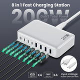USB C Charger 200W USB C Charger Block,Upgraded GaN III 8 - Port Fast Charging Station Hub,PD 65W Laptop Charging Adapter Compatible with MacBook Pro/Air,DELL,Steam Deck,iPhone 16/15/14,Galaxy S23/22