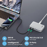 USB C Charger 200W USB C Charger Block,Upgraded GaN III 8 - Port Fast Charging Station Hub,PD 65W Laptop Charging Adapter Compatible with MacBook Pro/Air,DELL,Steam Deck,iPhone 16/15/14,Galaxy S23/22