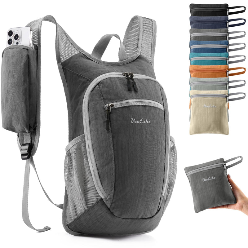 Uselike 10L Small Hiking Backpack Travel Daypack Lightweight Packable Back Pack for Women Men(Iron Grey)