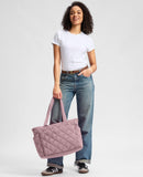 Uselike Tote Bag for Women, Lightweight Puffer Tote Work Bags with Compartments for Travel, Quilted Shoulder Bag with Zipper (Mauve Pink)