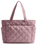 Uselike Tote Bag for Women, Lightweight Puffer Tote Work Bags with Compartments for Travel, Quilted Shoulder Bag with Zipper (Mauve Pink)