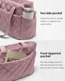 Uselike Tote Bag for Women, Lightweight Puffer Tote Work Bags with Compartments for Travel, Quilted Shoulder Bag with Zipper (Mauve Pink)