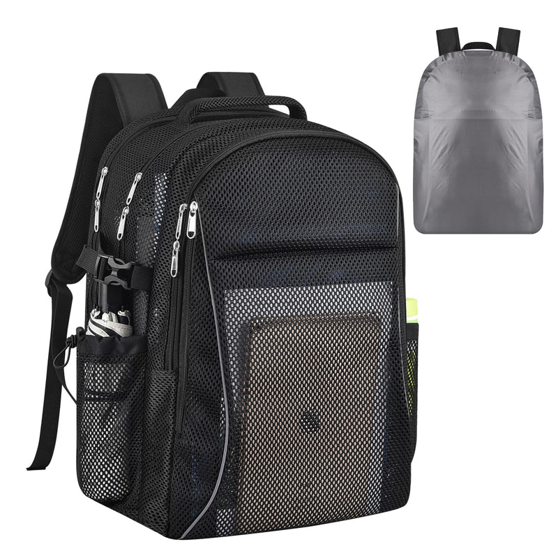 USPECLARE Heavy Duty X - Large Mesh Backpacks for Adults,Semi - Transparent college Backpacks with Rain cover for School, Beach, and Travel (X - Large)
