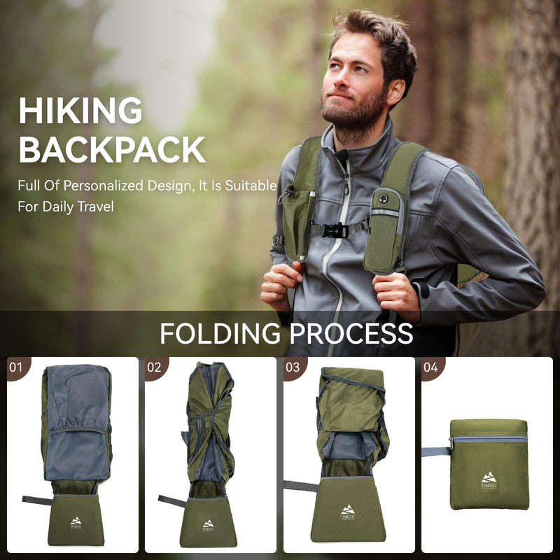 UtiaMiaoGonGo 15L Small Hiking Backpack for Men Women Lightweight Packable Backpack Foldable Casual Daypack for Camping Travel Outdoor, Green