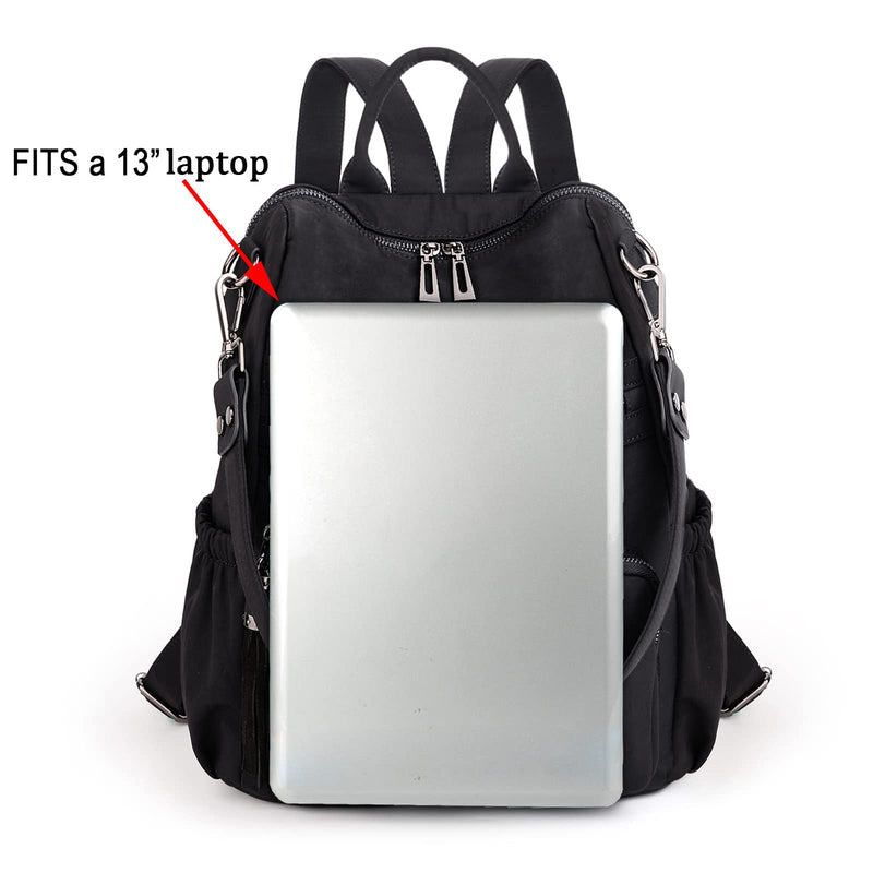 UTO Women Backpack Purse Nylon Fabric Ladies Fashion Designer Rucksack Convertible Travel Shoulder Bag with Tassel Black