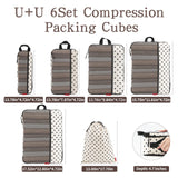 U+U 6 Set Compression Packing Cubes - Ultralight Travel Organizers with Laundry Bag, Space - Saving Suitcase Organizer, Expandable Packing Cubes for Travel, Business Trip and Family Vacation (Polka Dot)