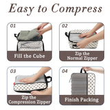 U+U 6 Set Compression Packing Cubes - Ultralight Travel Organizers with Laundry Bag, Space - Saving Suitcase Organizer, Expandable Packing Cubes for Travel, Business Trip and Family Vacation (Polka Dot)