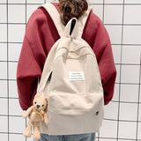 Van Caro Corduroy School Backpack Large College Backpack Casual Bookbag Laptop Backpack Computer Bag Travel Daypack for Girls Boys Teens,Khaki(no Pendant)