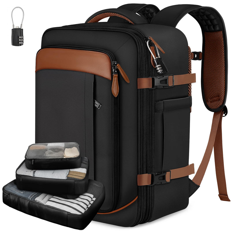Vancropak 40L Travel Backpack Flight Approved Carry On for Men Women, Expandable Weekender Bag with 3 Packing Cubes, Water Resistant Anti - Theft Daypack fits 17.3" Laptop, Large Lightweight Luggage