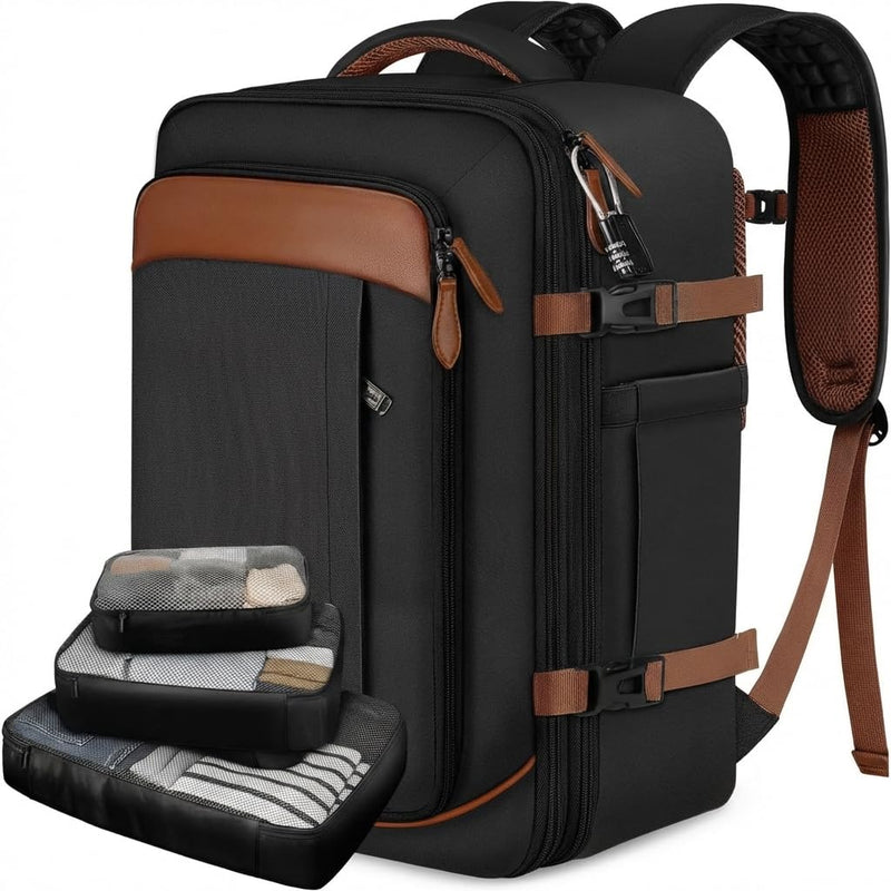 Vancropak 40L Travel Backpack Flight Approved Carry On for Men Women, Expandable Weekender Bag with 3 Packing Cubes, Water Resistant Anti - Theft Daypack fits 17.3" Laptop, Large Lightweight Luggage