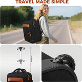 Vancropak Travel Backpack with Wheels, 17 inch Carry On Flight Approved Wheeled Laptop Backpack with 3 Packing Cubes, Expandable Water Resistant Lightweight Roller Backpack for Business, Black Brown