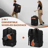Vancropak Travel Backpack with Wheels, 17 inch Carry On Flight Approved Wheeled Laptop Backpack with 3 Packing Cubes, Expandable Water Resistant Lightweight Roller Backpack for Business, Black Brown