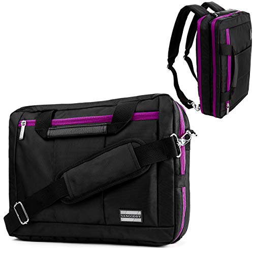 Vangoddy El Prado 3-in-1 10" 12 inch Laptop Messenger Bag Backpack (Purple Black)