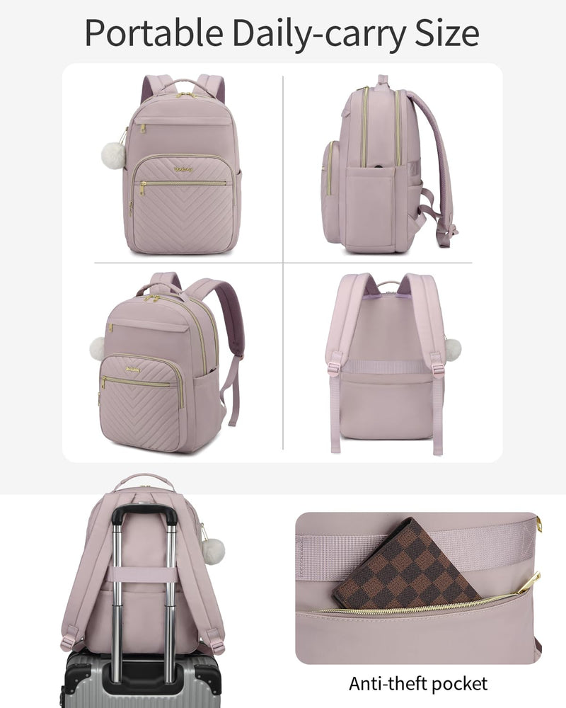 VANKANY Cute Laptop Backpack Women for College, Fashion Teen Girl School Backpack Adult Bookbag for Work Office Nurse Highschool Bag, Light Purple