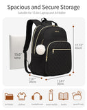 VANKANY Laptop Backpack Women School Backpack for High School Teen Girls, Water Resistant College Bookbag with Charging Hole for Travel Work, Black