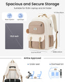 VANKANY School Backpack for Teen Girls, Aesthetic Schoolbag for Middle School High School, Cute Laptop Bookbag for College Women Students Mochilas Niñas, Khaki Beige