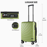 VANKEAN Carry On Luggage with Spinner Wheels & TSA Lock, Expandable Fashionable Hard Shell Suitcase airline approved，20 Inch Carry - On，Green
