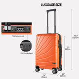 VANKEAN Carry On Luggage with Spinner Wheels & TSA Lock, Expandable Fashionable Hard Shell Suitcase airline approved，20 Inch Carry - On，Orange