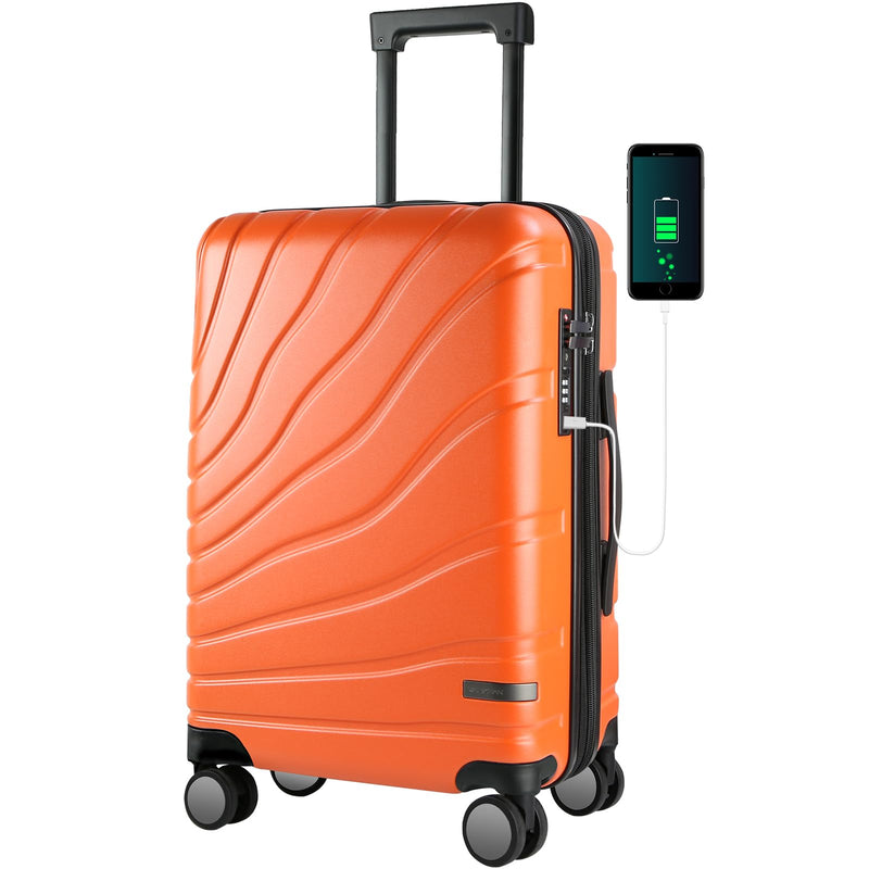 VANKEAN Carry On Luggage with Spinner Wheels & TSA Lock, Expandable Fashionable Hard Shell Suitcase airline approved，20 Inch Carry - On，Orange
