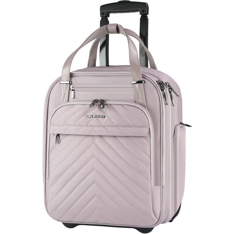VANKEAN Carry On Underseat 16 - inch Multi - functional Underseater Lightweight Overnight Suitcase with Wheels, Roller Case for Women Travel Business, Light Dusty Pink