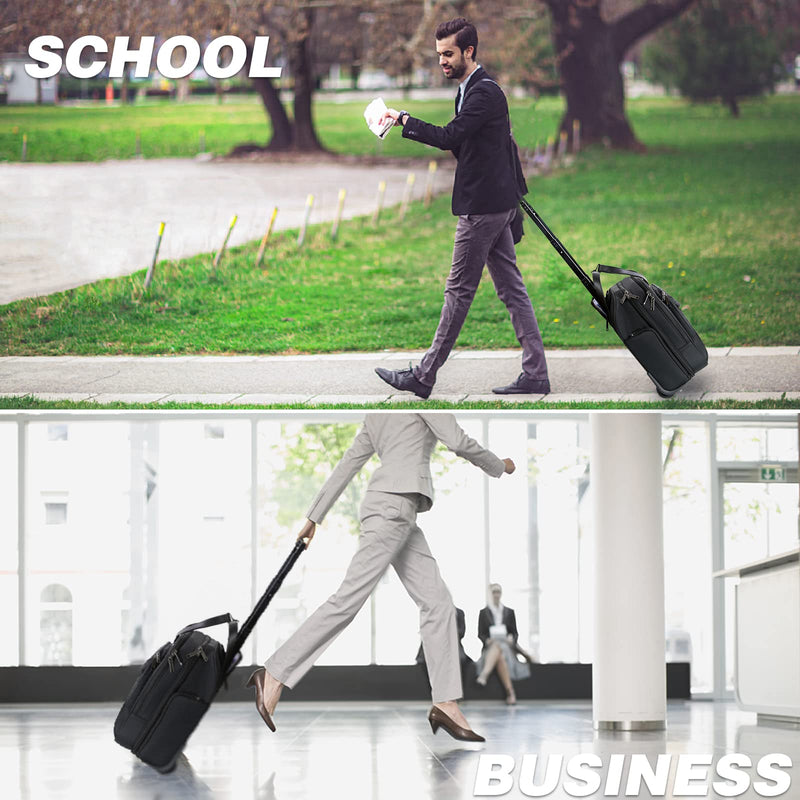 VANKEAN Rolling Laptop Bag Women with Wheels, 15.6 Inch Rolling Briefcase for Women, Water Repellent Overnight Computer Bag with RFID Pockets for Travel Business Work, Black