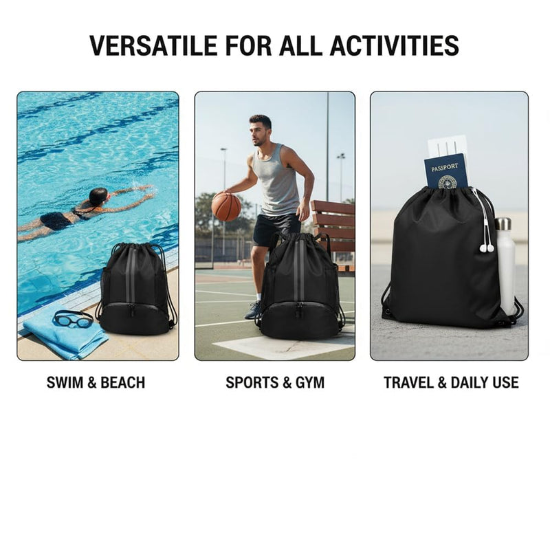 Vantico Drawstring Backpack Gym Bag with Shoes Compartment for Soccer, Basketball, Swim, Water - Resistant String Backpack Beach Cinch for Women Men