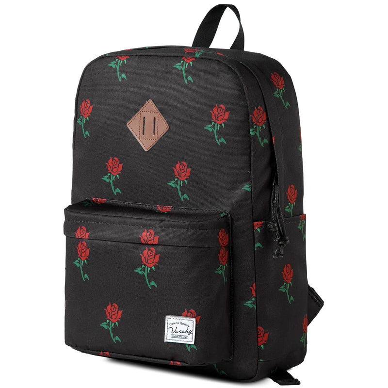 VASCHY Backpack for School, Lightweight Water Resistant Bookbag Casual Daypack for Women/Teen Girls Roses