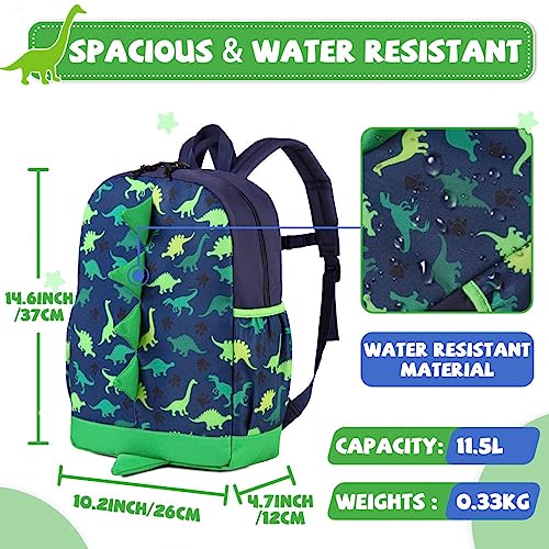 VASCHY Dinosaur Toddler Backpacks, Cute Water Resistant Little Boys Girls Backpack Chest Strap for Kindergarten,Rucksack Schoolbag Bookbag for Kids Green