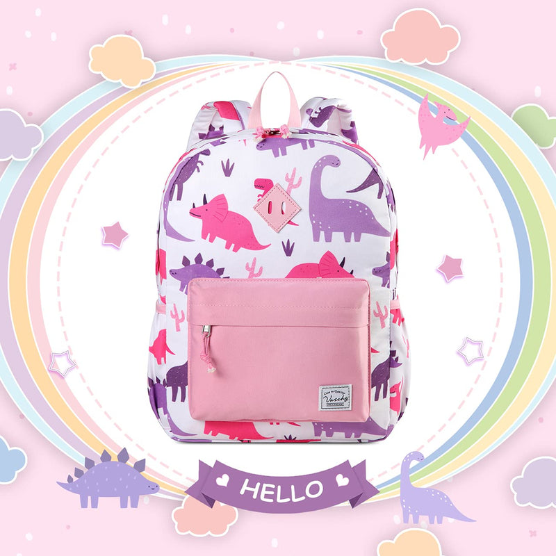 VASCHY Kids Backpack for Girls, Cute Dinosaur Lightweight Backpack for Toddlers Daycare Preschool Little Girls Pink