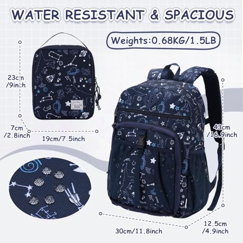 VASCHY Kids Backpack Lunch Bag Set, 2-1 School Bookbag Insulated Lunch Box for Toddlers,Preschool,Daycare,Kindergarten,Elementary School Navy