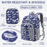 VASCHY Kids Backpack Lunch Bag Set, Boys Large School Bookbag Insulated Lunch Box for Toddlers Preschool,Daycare,Kindergarten,Elementary School Shark